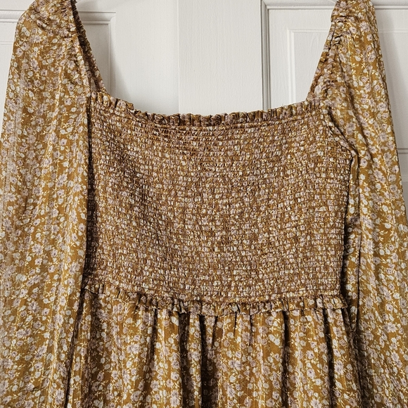 Reset By Jane Lena Babydoll Dress Gold Floral Size Large NWT - Picture 6 of 9